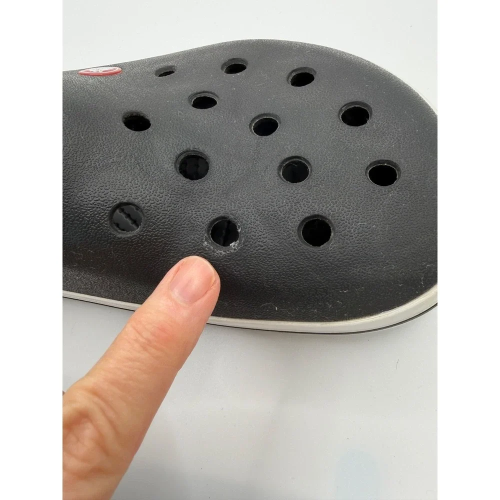 Crocs Crocband Clogs Sandals Men's Size 11  Black/White Retro Racing Stripe Logo